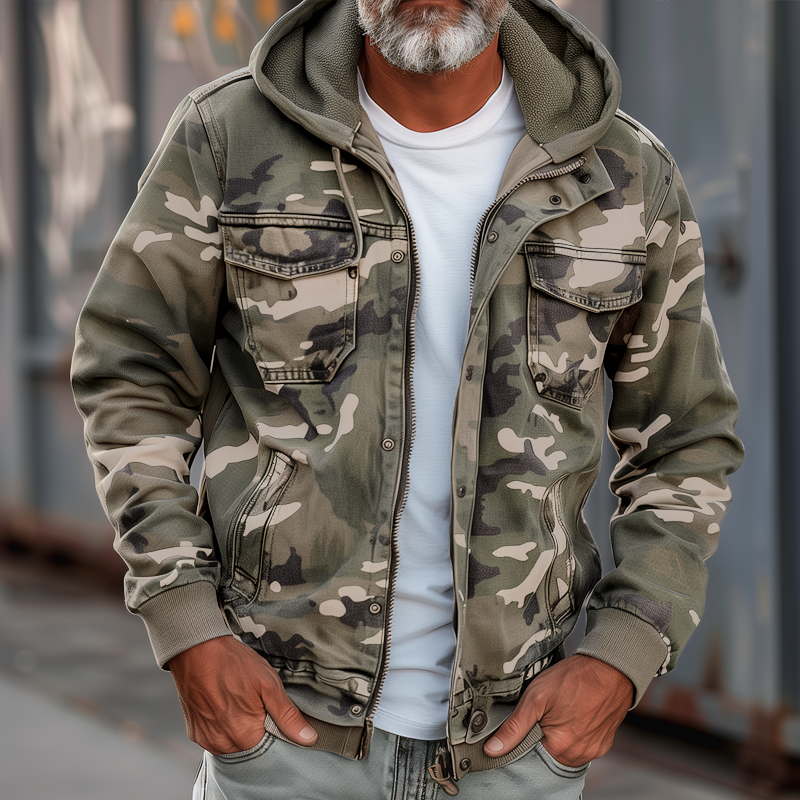 Veste camouflage homme à capuche à poches poitrine 2