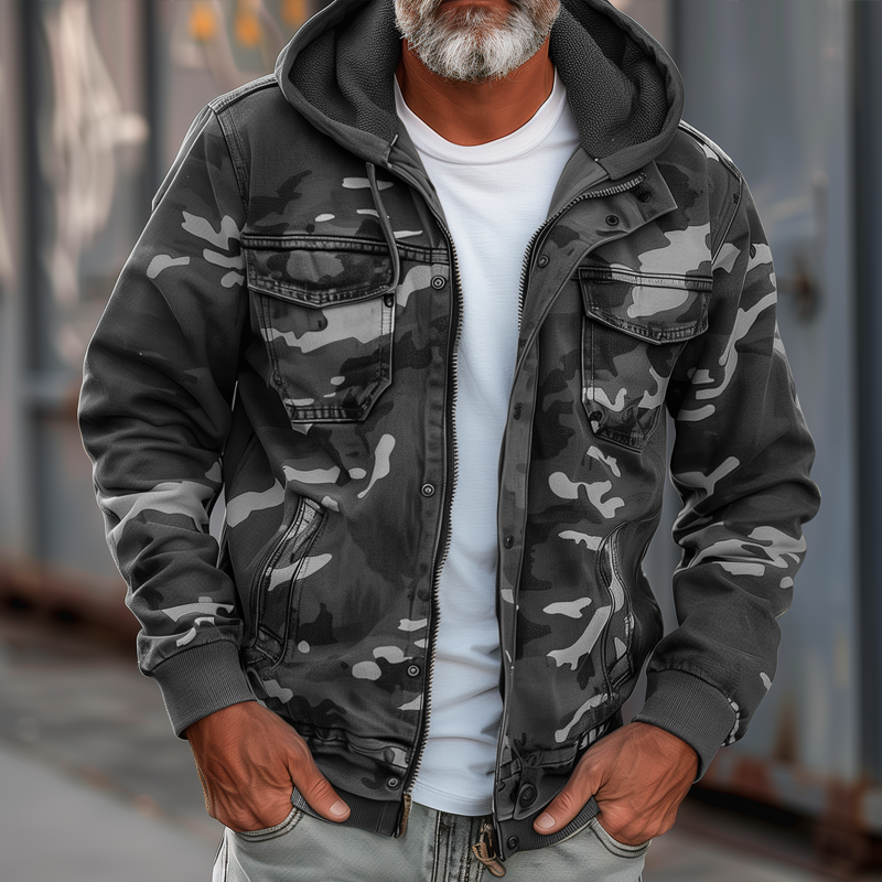 Veste camouflage homme à capuche à poches poitrine 3