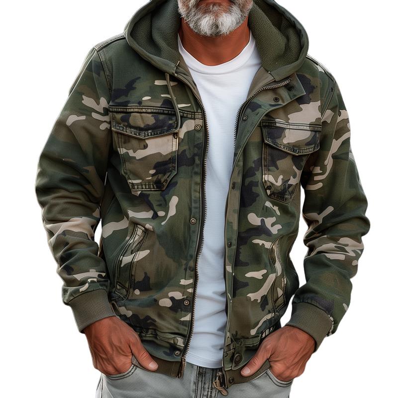 Veste camouflage homme à capuche à poches poitrine 4