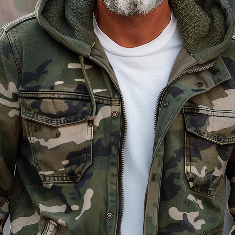Veste camouflage homme à capuche à poches poitrine 5