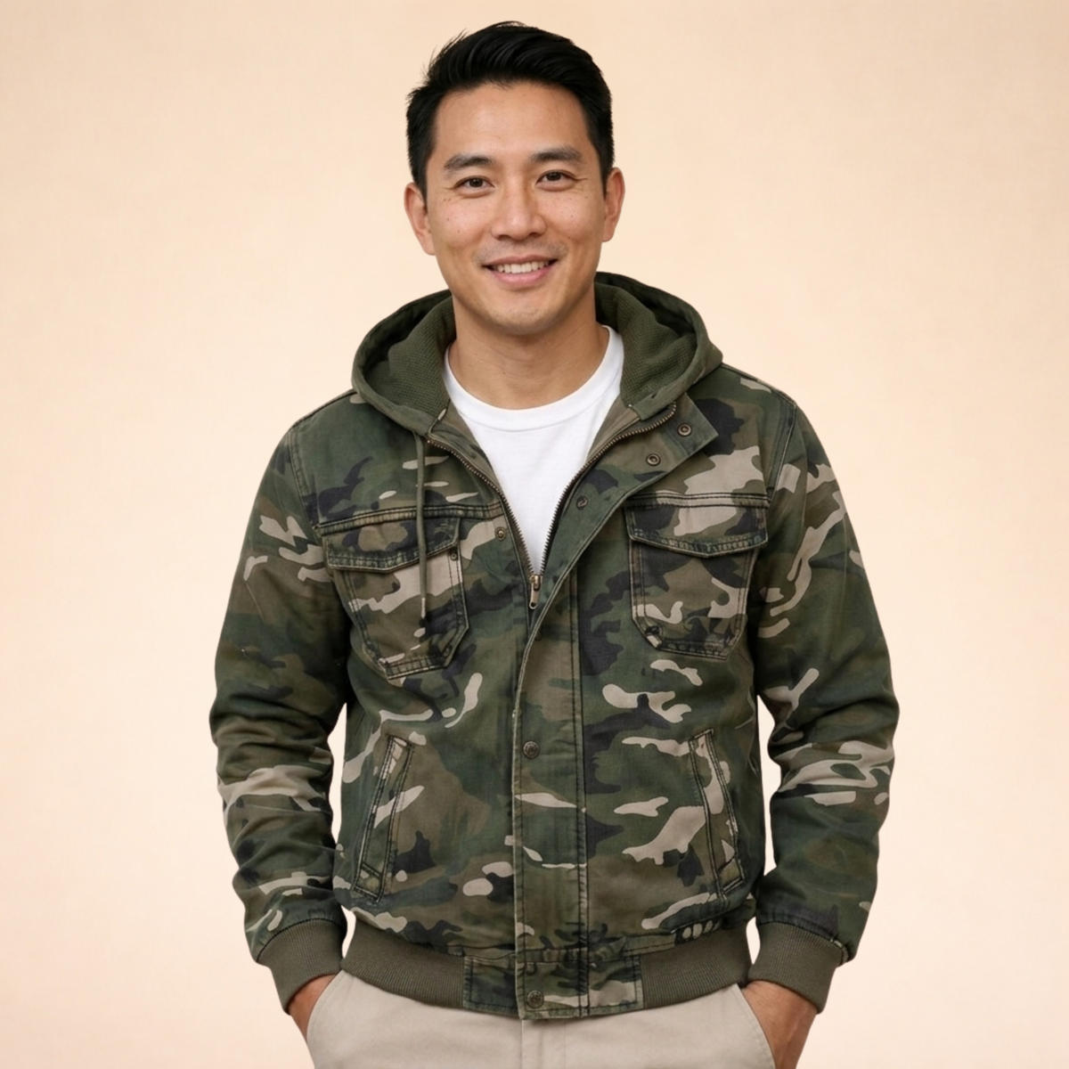 Veste camouflage homme à capuche à poches poitrine 6