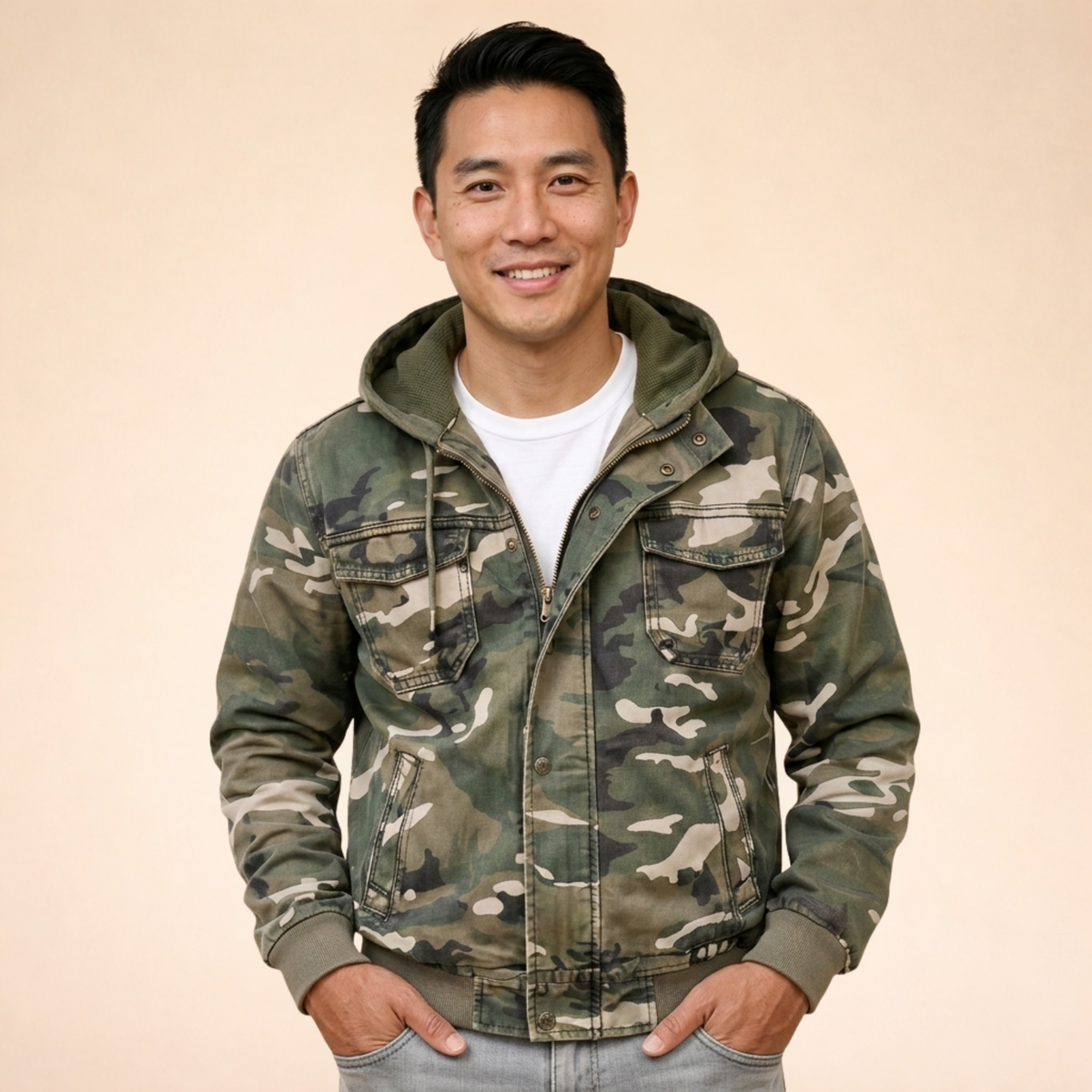 Veste camouflage homme à capuche à poches poitrine 8