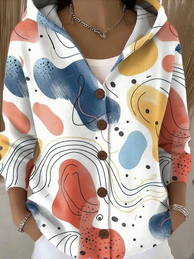 Veste-chemise femme à capuche boutonnée imprimé abstrait 3