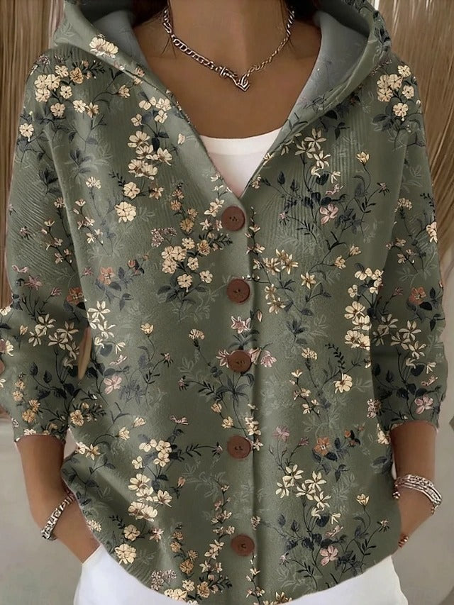 Veste-chemise femme à capuche boutonnée imprimé abstrait 4