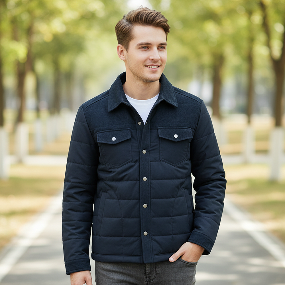 Veste chemise matelassée homme à col et poches boutons pression 15