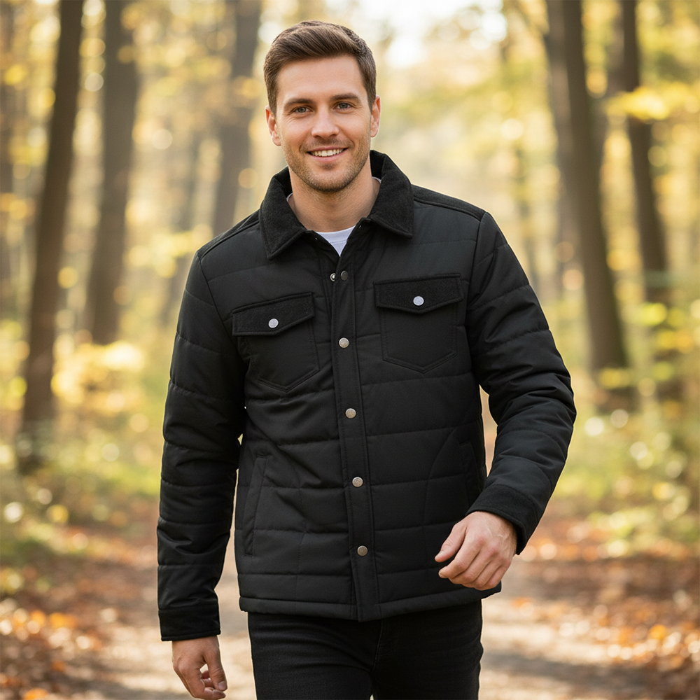 Veste chemise matelassée homme à col et poches boutons pression 16
