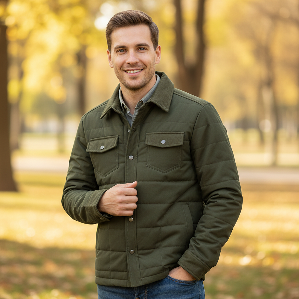Veste chemise matelassée homme à col et poches boutons pression 17