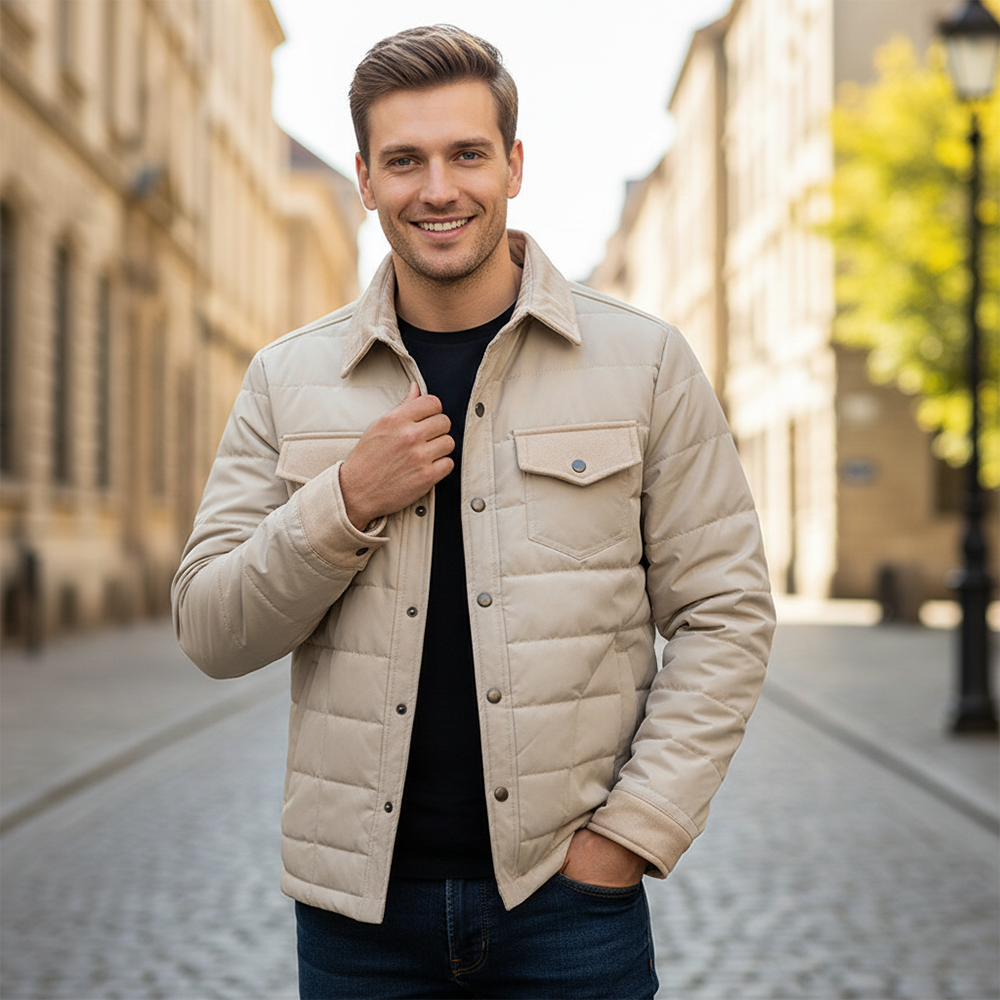 Veste chemise matelassée homme à col et poches boutons pression 18