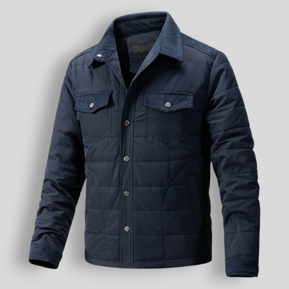 Veste chemise matelassée homme à col et poches boutons pression 3