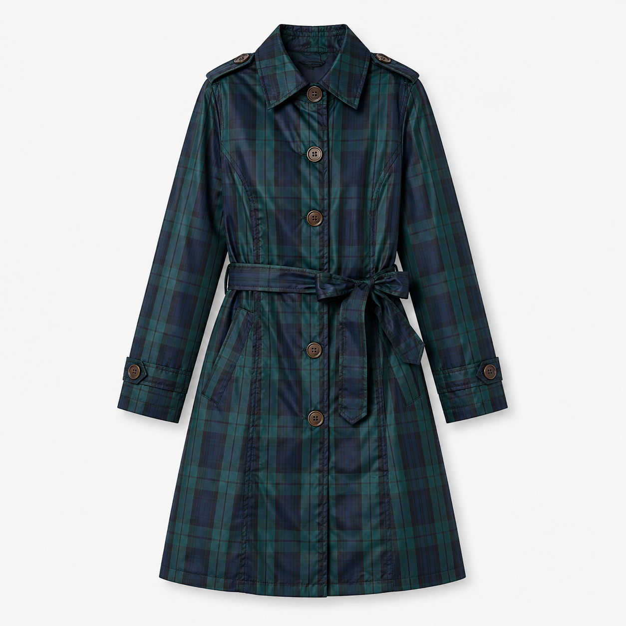 Veste de pluie femme à carreaux à capuche avec ceinture et longueur genou 2