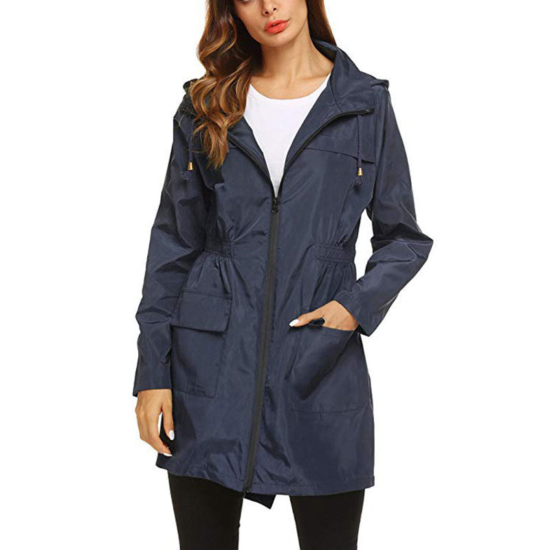 Veste de pluie femme déperlante et coupe-vent à capuche avec cordon à la taille 3