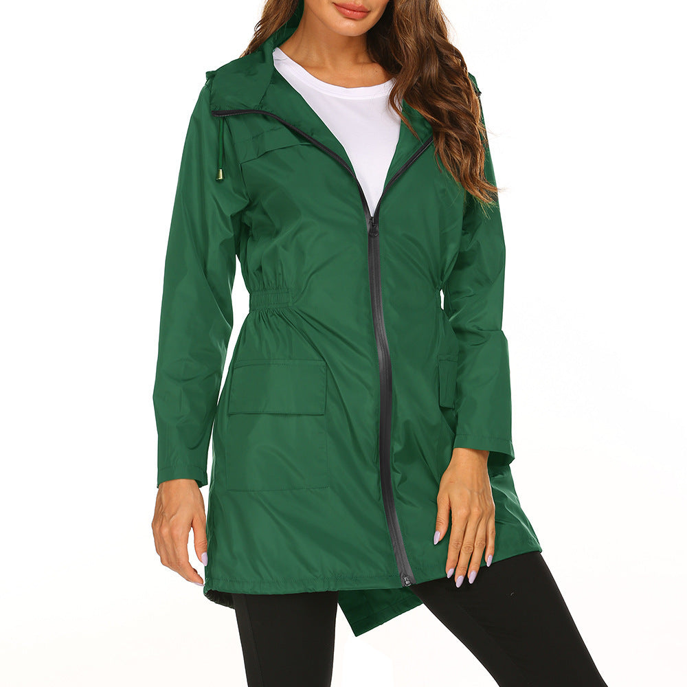 Veste de pluie femme déperlante et coupe-vent à capuche avec cordon à la taille 4