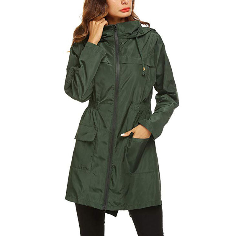 Veste de pluie femme déperlante et coupe-vent à capuche avec cordon à la taille 7