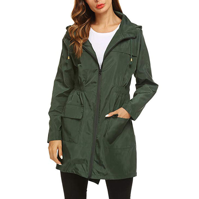 Veste de pluie femme déperlante et coupe-vent à capuche avec cordon à la taille 8