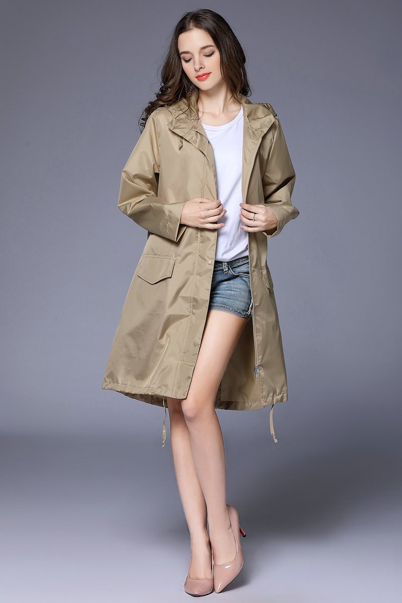 Veste de pluie femme déperlante oversize à capuche avec cordon de serrage à l'ourlet 3