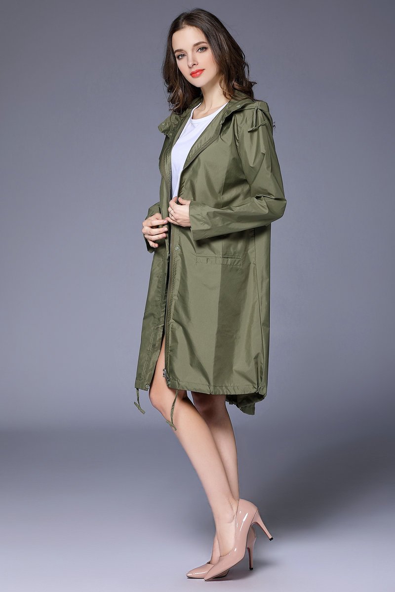 Veste de pluie femme déperlante oversize à capuche avec cordon de serrage à l'ourlet 5