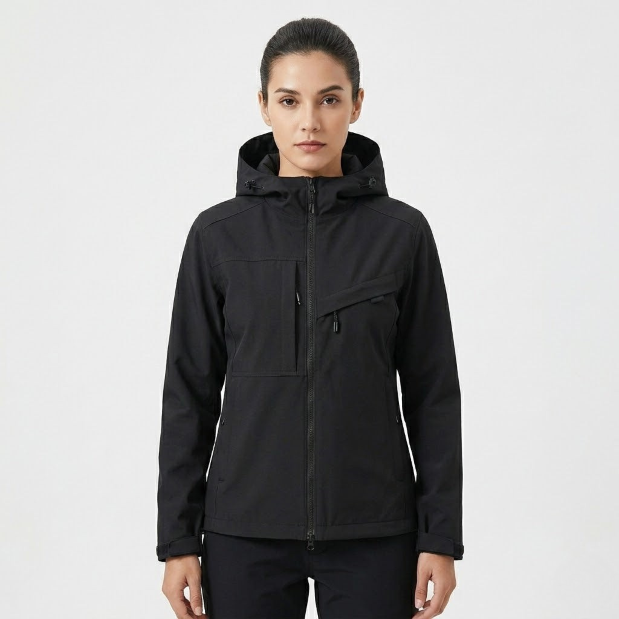 Veste de pluie femme imperméable à capuche avec coutures étanchées et poches zippées 1