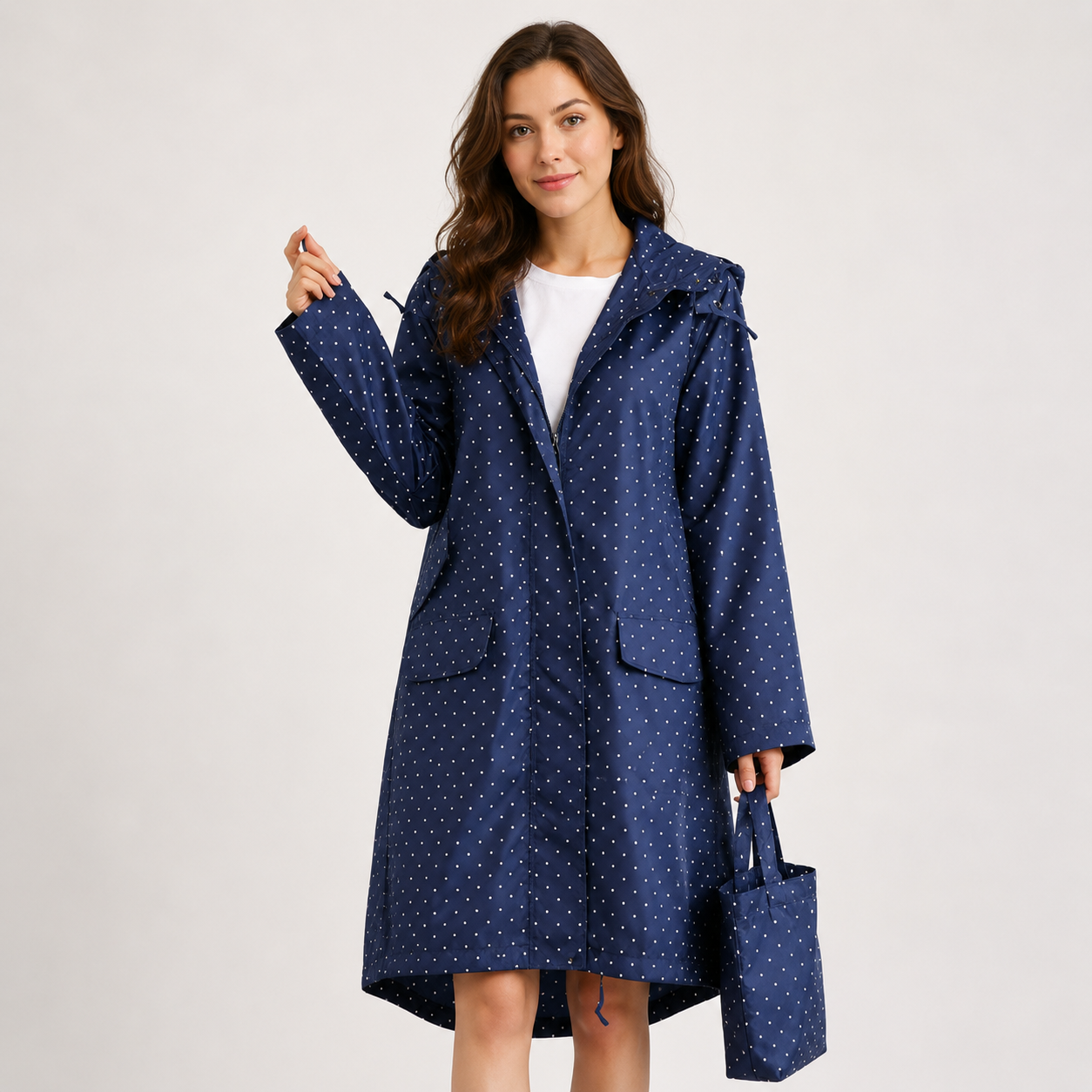 Veste de pluie femme imperméable et coupe-vent mi-longue à capuche boutonnée 1