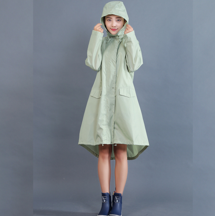 Veste de pluie femme imperméable et coupe-vent mi-longue à capuche boutonnée 4