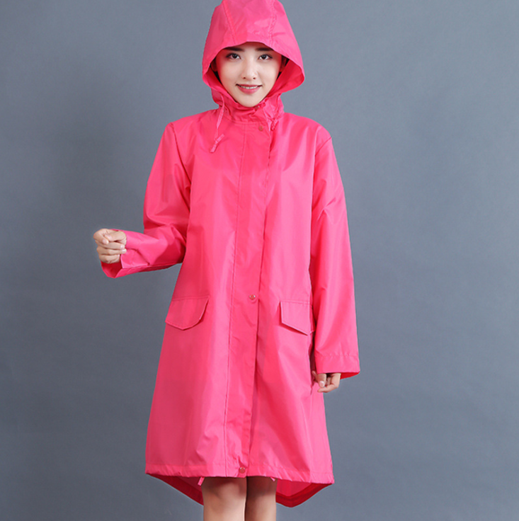Veste de pluie femme imperméable et coupe-vent mi-longue à capuche boutonnée 6