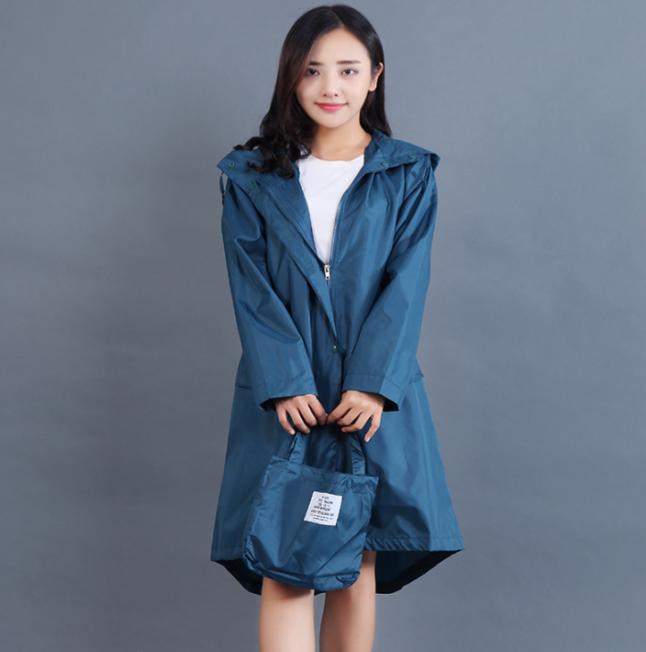 Veste de pluie femme imperméable et coupe-vent mi-longue à capuche boutonnée 7