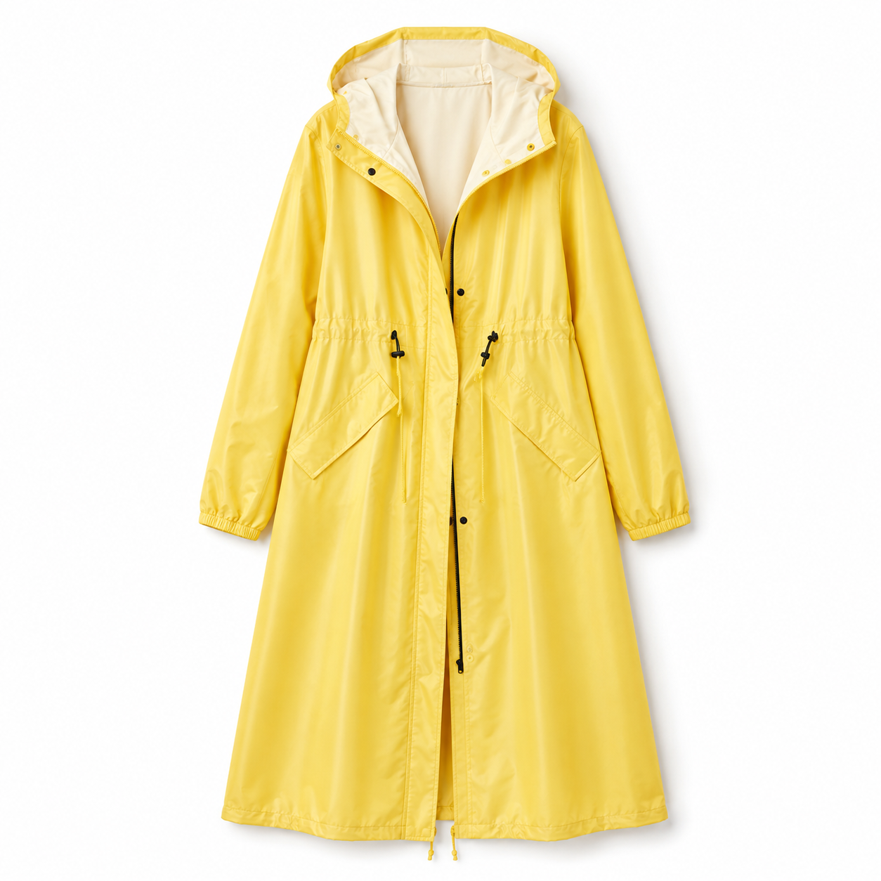 Veste de pluie femme imperméable mi-longue à capuche avec cordon de serrage à la taille 10