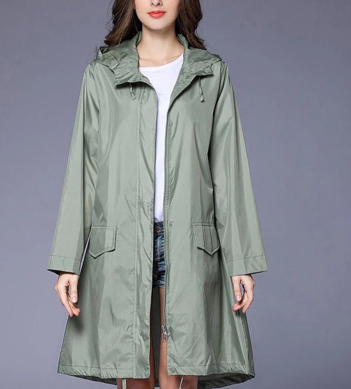 Veste de pluie femme imperméable pliable à capuche avec pochette de rangement 1