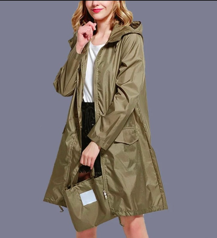 Veste de pluie femme imperméable pliable à capuche avec pochette de rangement 2