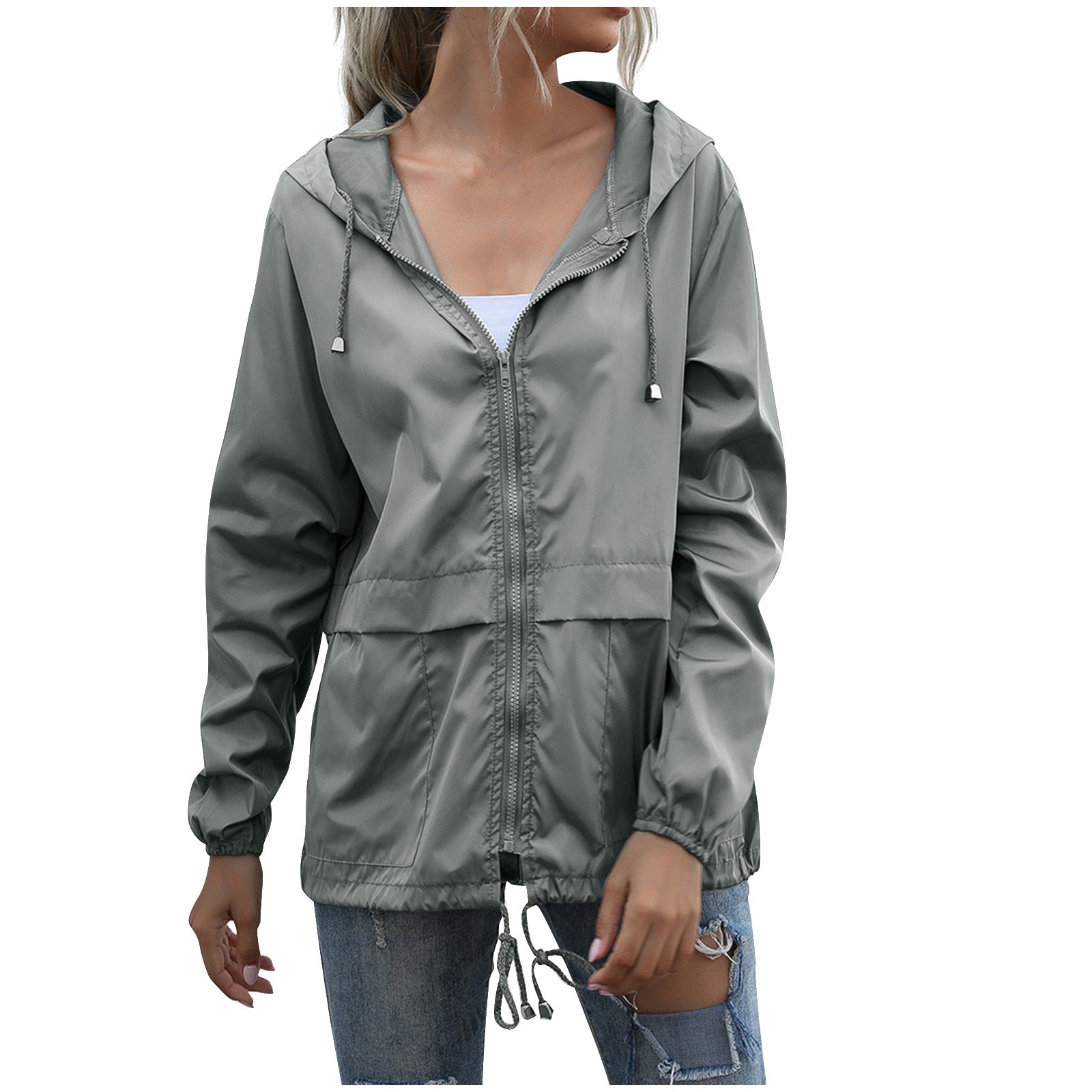 Veste de pluie femme légère et déperlante à capuche avec fermeture éclair 2
