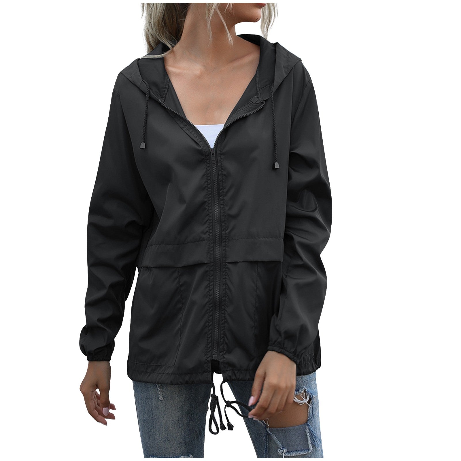 Veste de pluie femme légère et déperlante à capuche avec fermeture éclair 4
