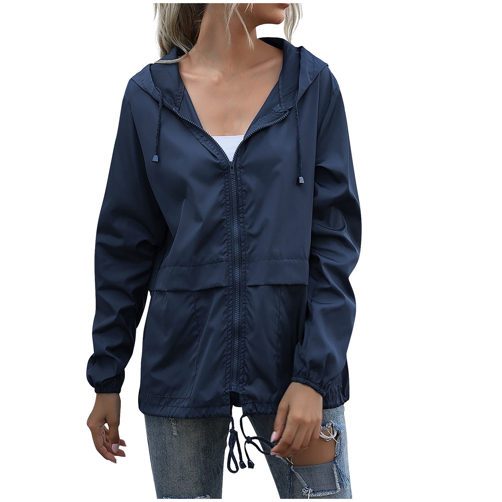 Veste de pluie femme légère et déperlante à capuche avec fermeture éclair 6