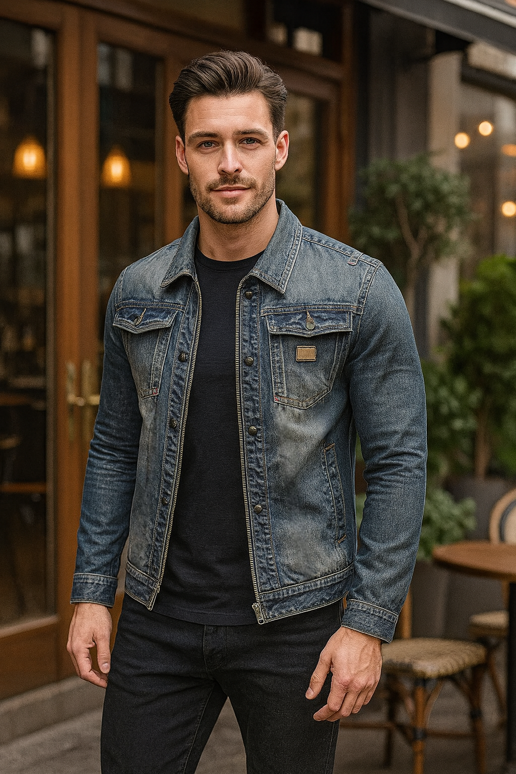 Veste en jean homme zippée à poches latérales 3