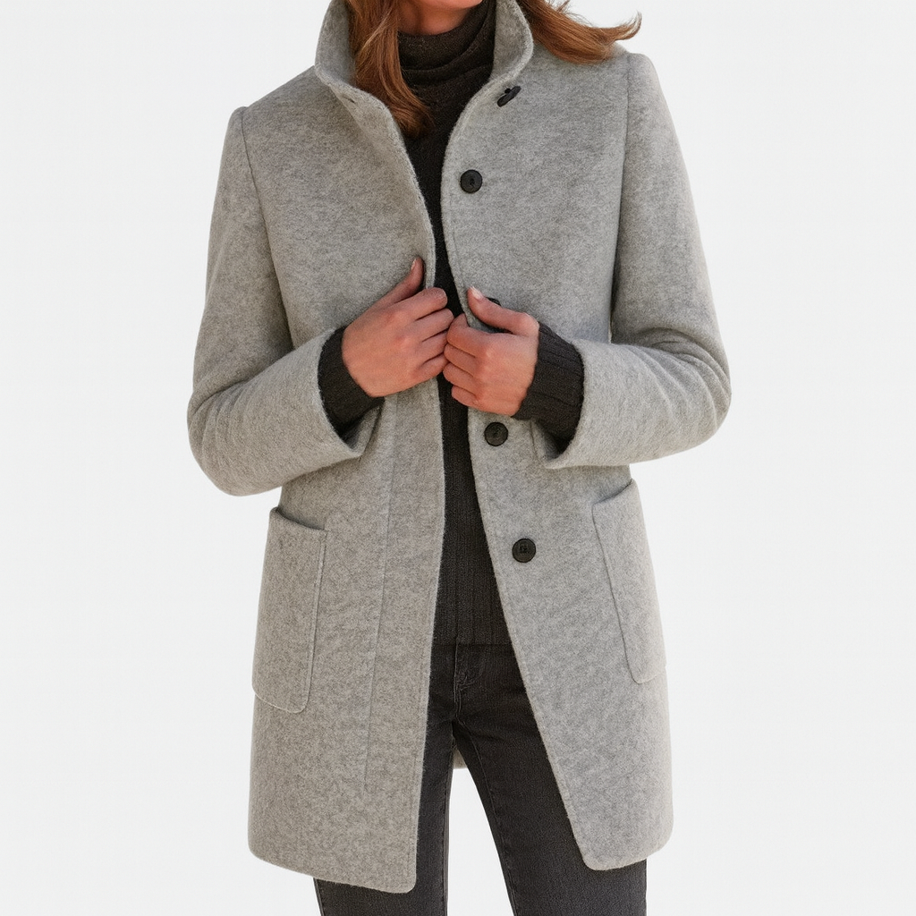 Veste en laine mélangée femme à col montant coupe droite 1