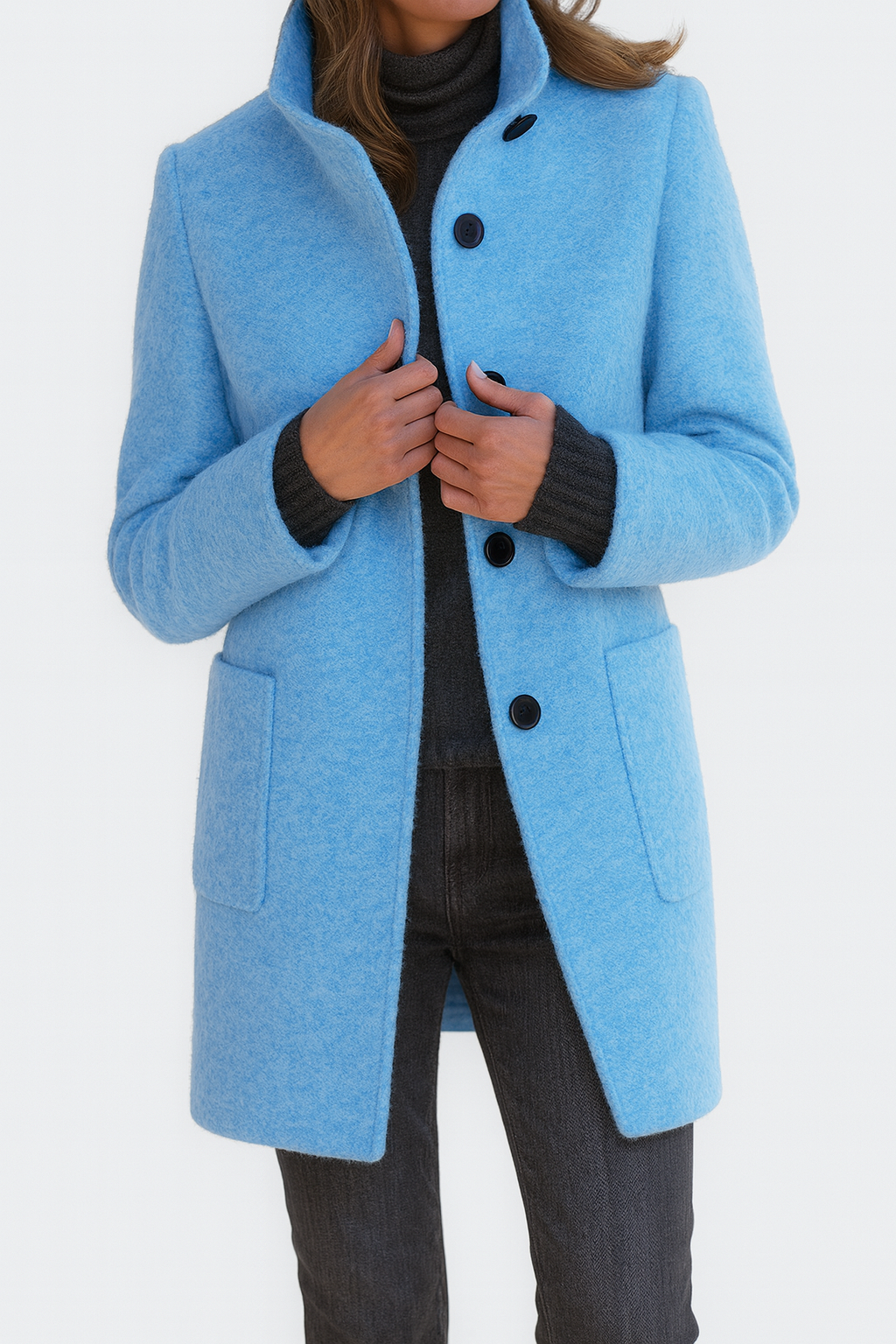 Veste en laine mélangée femme à col montant coupe droite 10