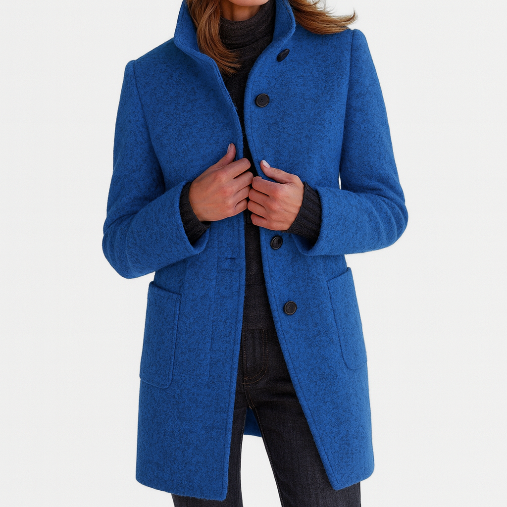 Veste en laine mélangée femme à col montant coupe droite 2