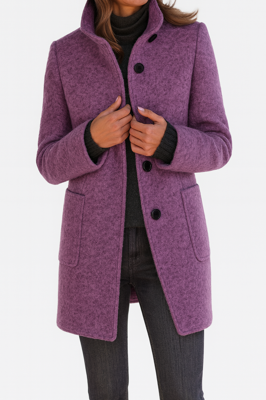 Veste en laine mélangée femme à col montant coupe droite 3