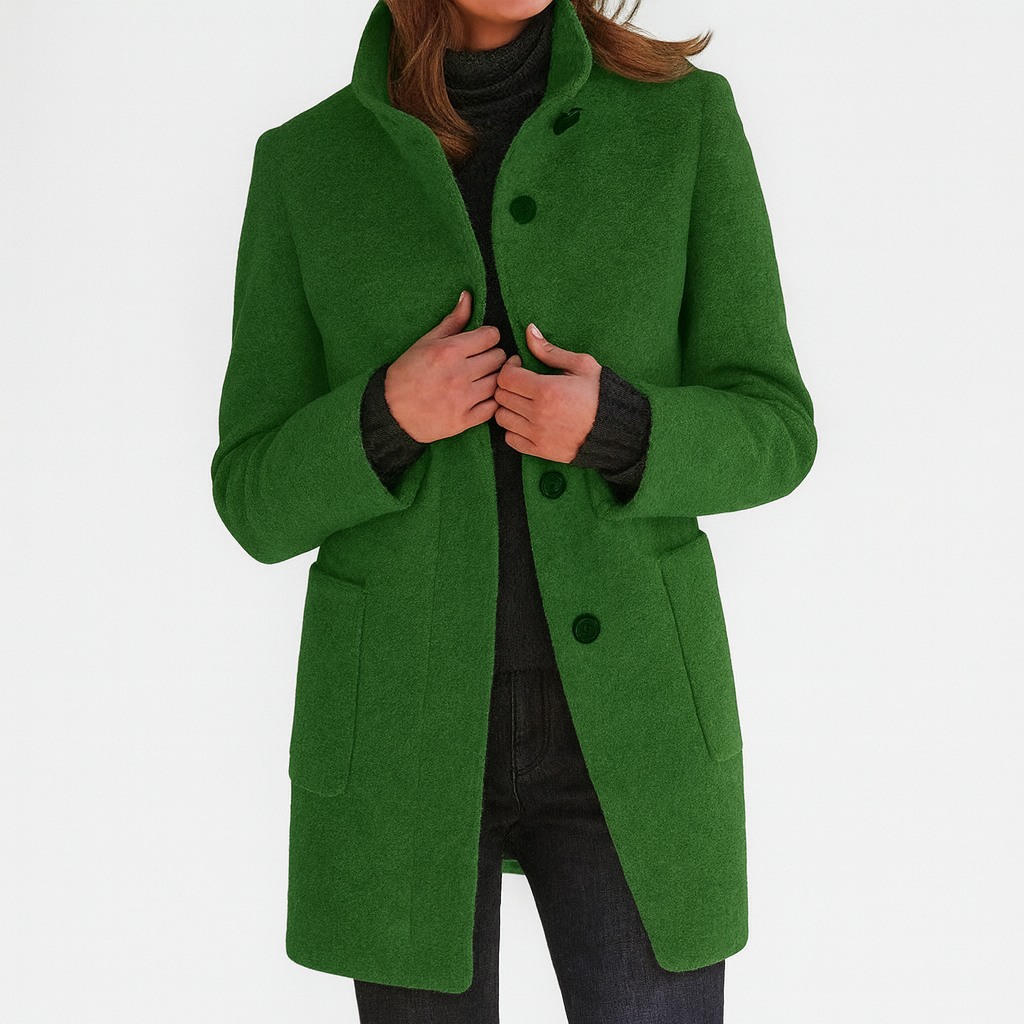 Veste en laine mélangée femme à col montant coupe droite 4