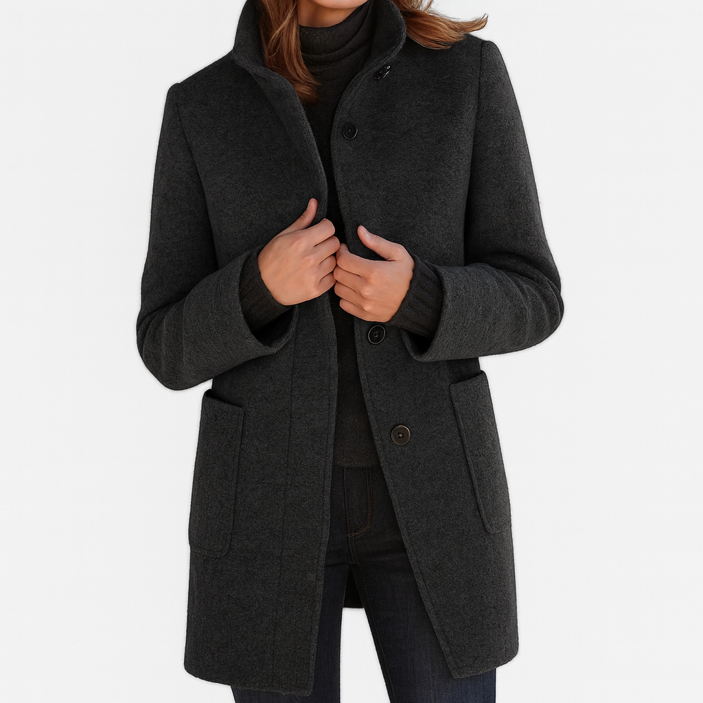 Veste en laine mélangée femme à col montant coupe droite 5