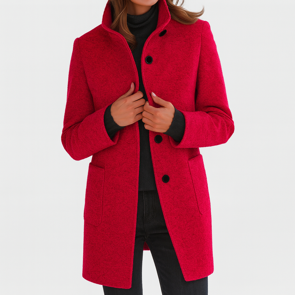 Veste en laine mélangée femme à col montant coupe droite 6