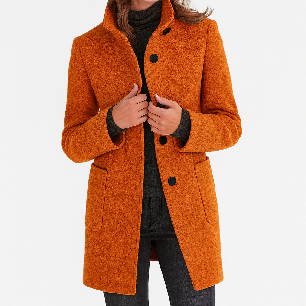 Veste en laine mélangée femme à col montant coupe droite 8
