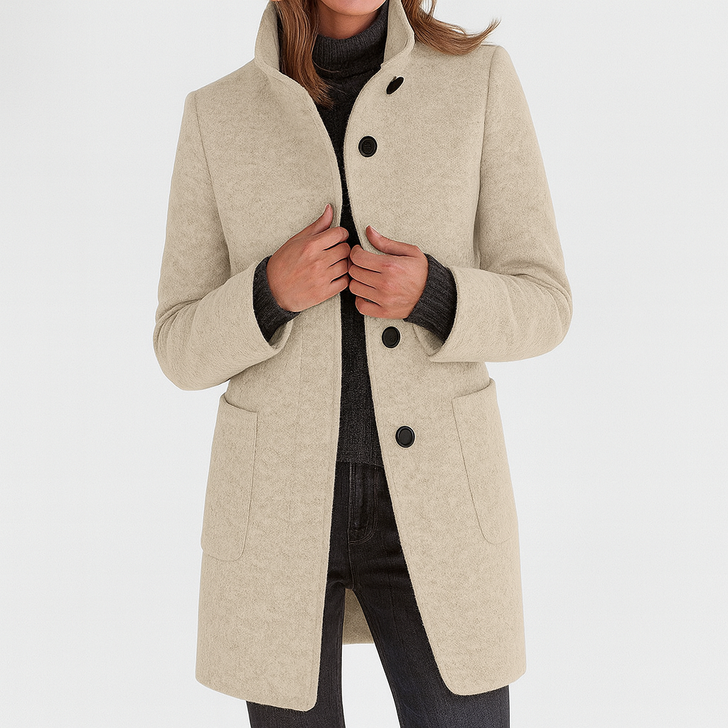 Veste en laine mélangée femme à col montant coupe droite 9
