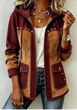 Veste femme à capuche zippée bicolore à poches 2