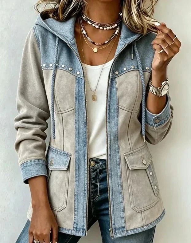 Veste femme à capuche zippée bicolore à poches 3
