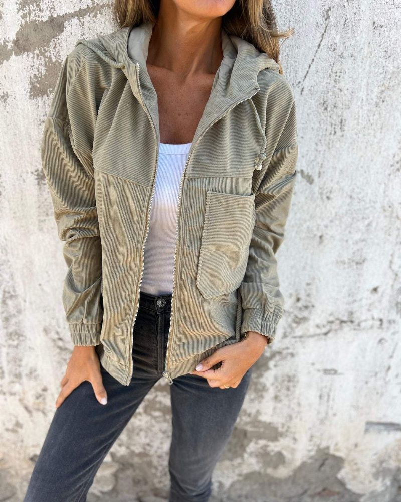 Veste femme à capuche zippée en velours côtelé 3