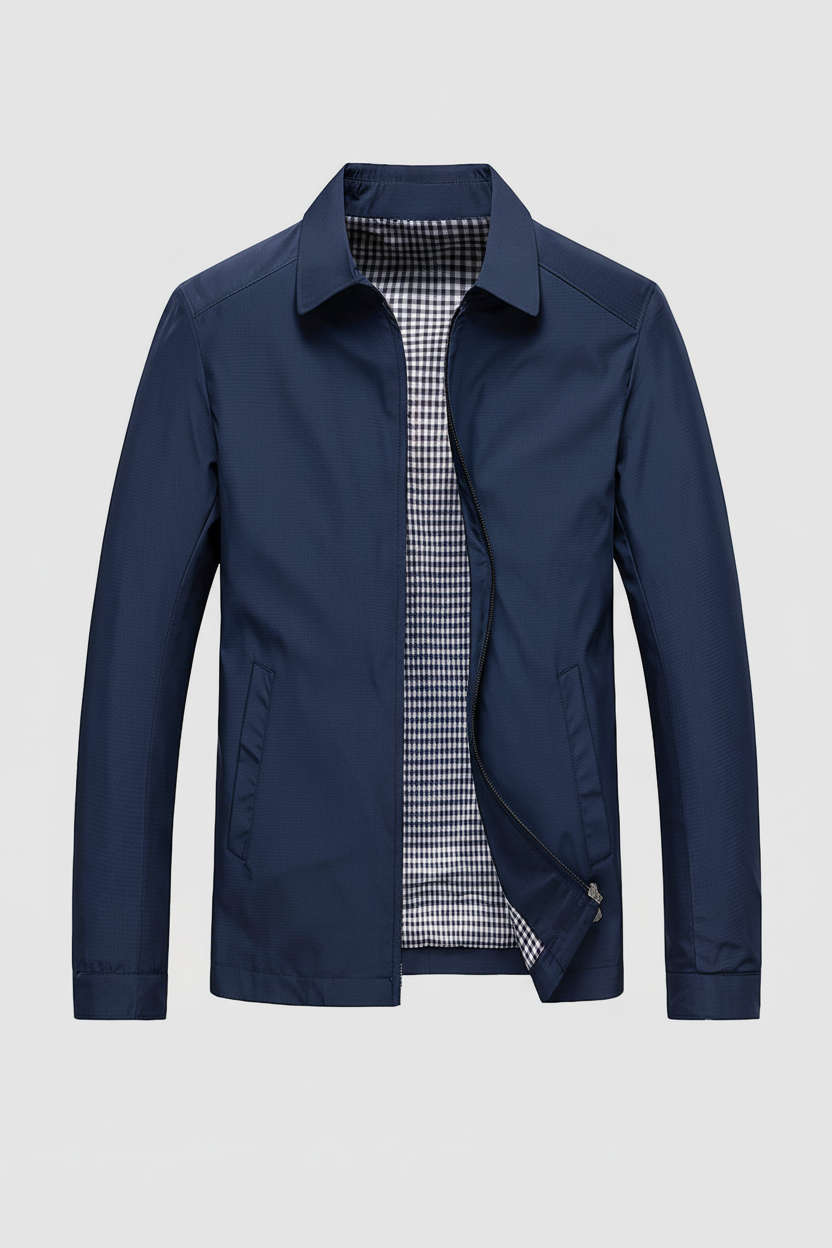 Veste Harrington homme légère zippée à col chemise et doublure vichy 1