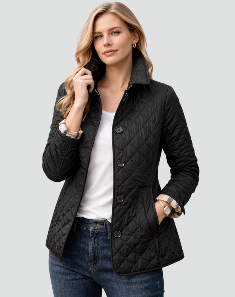 Veste matelassée femme boutonnée à col chemise et poches 1