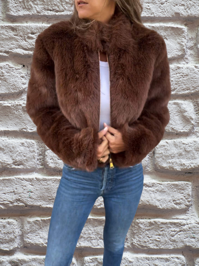 Veste mi-saison femme chaude à col montant et fermeture zippée 1