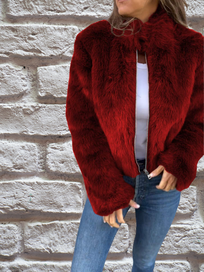 Veste mi-saison femme chaude à col montant et fermeture zippée 4