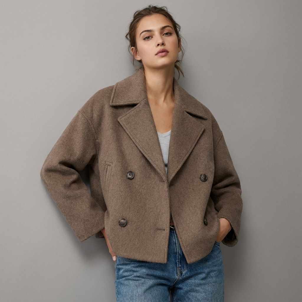 Veste mi-saison femme courte et droite à double boutonnage et revers 1