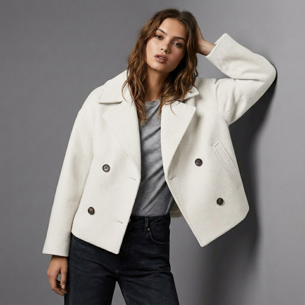 Veste mi-saison femme courte et droite à double boutonnage et revers 2